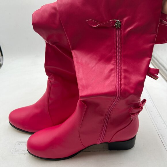 XYD Women Over The Knee Thigh High Riding Boots Chunky Heel Round Toe Pink Shoes - Picture 4 of 8